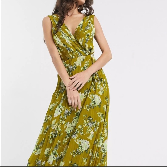 NEW ASOS Wrap Bodice Maxi Dress in Green Floral Print Size 6 - Picture 1 of 4